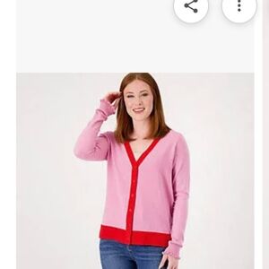 Candace Cameron Bure Pink and Red Cardigan
